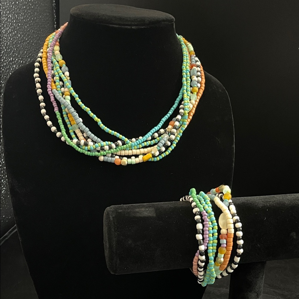 Plunder Design Margie Multi Strand Beaded Necklace and Bracelet Set NWOT